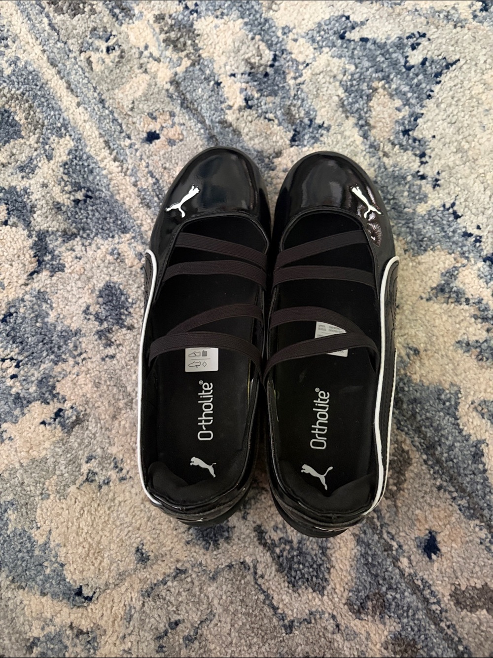 Puma Black Patent Elastic-Strap Ballet Flats